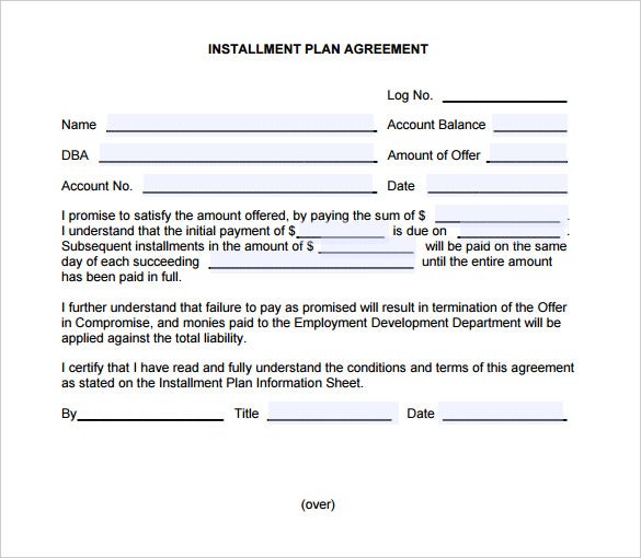 installment payment plan agreement template